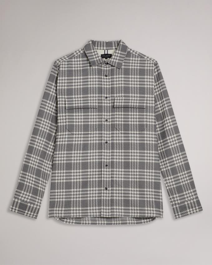 Chemises Ted Baker Long Sleeve Textured Check Grise Clair Homme | AXZ-36947783